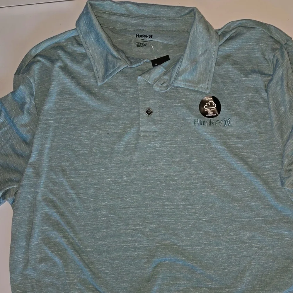Hurley Mens Collared Green Heather Polo Tee Large